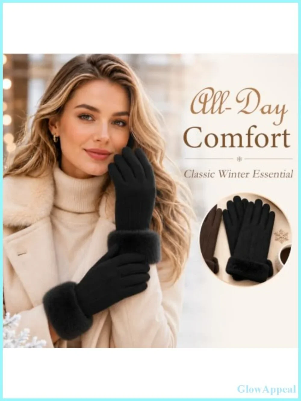 Womens Suede Gloves with Faux Fur Trim, Extra Thick Fleece Lined Winter Gloves